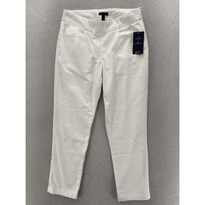Chaps Ankle Pants Womens Medium White Twill Pull On Slim Leg Stretch Work Career